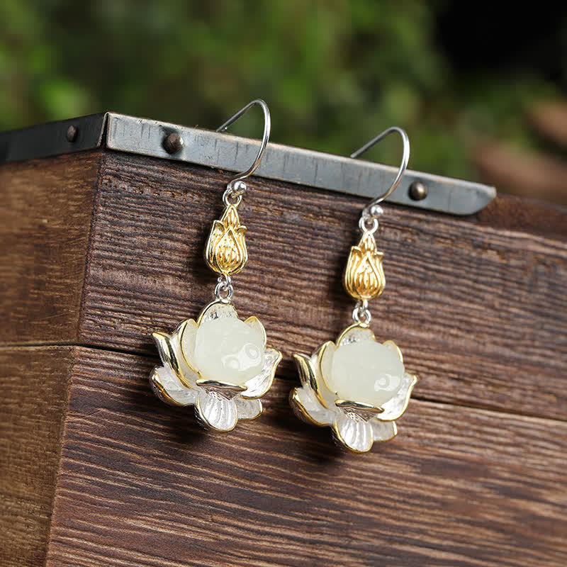 KarmaRipple's Ivory Jade Protection Balance Drop Earrings p15