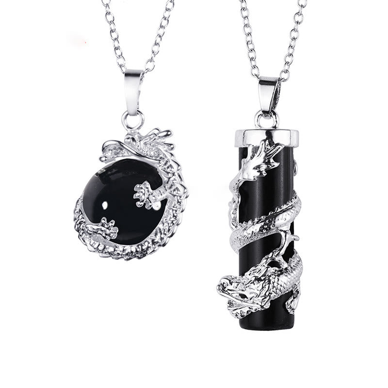 KarmaRipple's 2pc Dragon Wrapped Round Ball Gemstone Pair Pendant Necklace p1