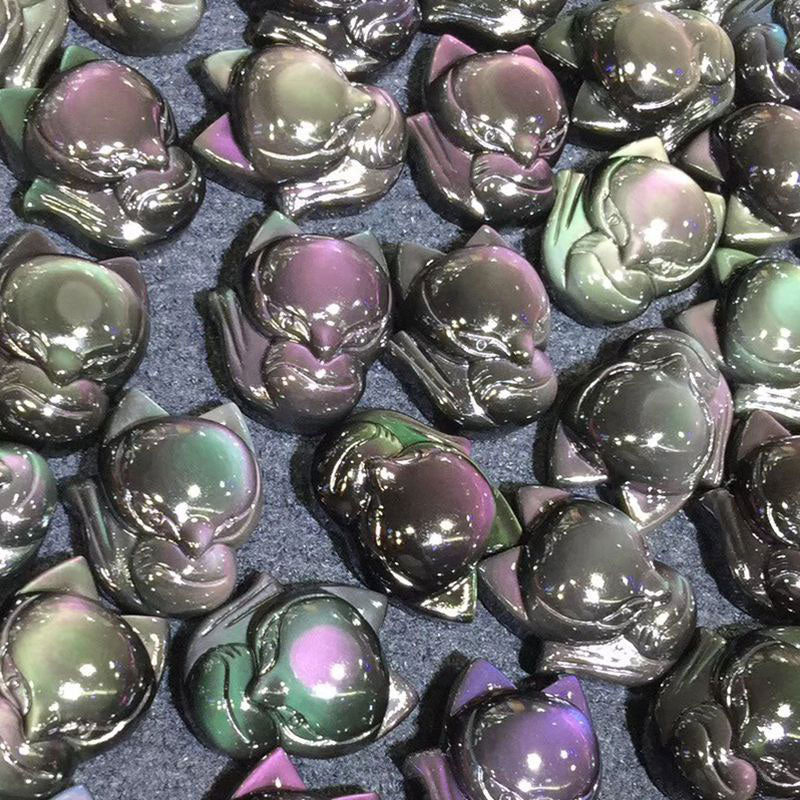 KarmaRipple's Authentic Rainbow Obsidian Gold Sheen Obsidian Nine Tailed Fox Positive Pendant Necklace p18