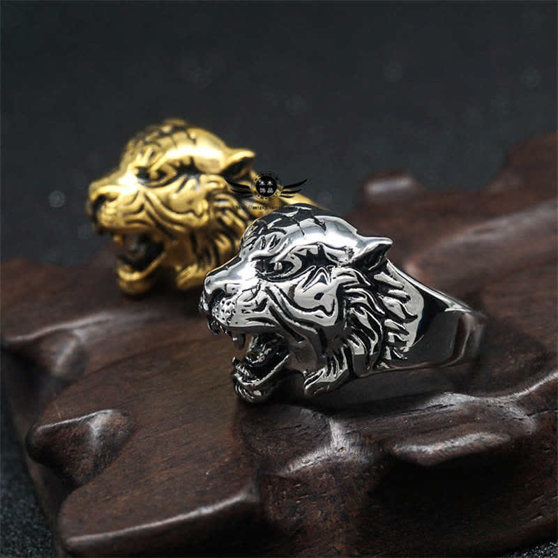 KarmaRipple's Men's Animal Tiger Head Titanium Steel Balance Calm Punk Rock Biker Ring p20