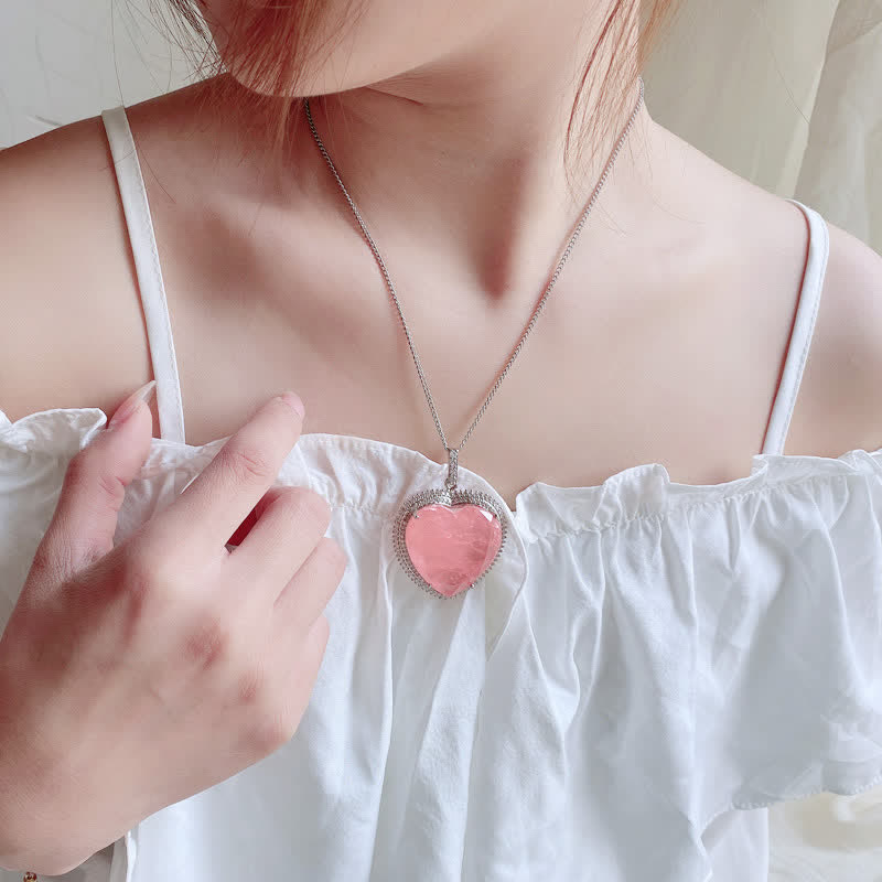 KarmaRipple's Rose Quartz Gemstone Love Heart Relationships Pendant Necklace p3