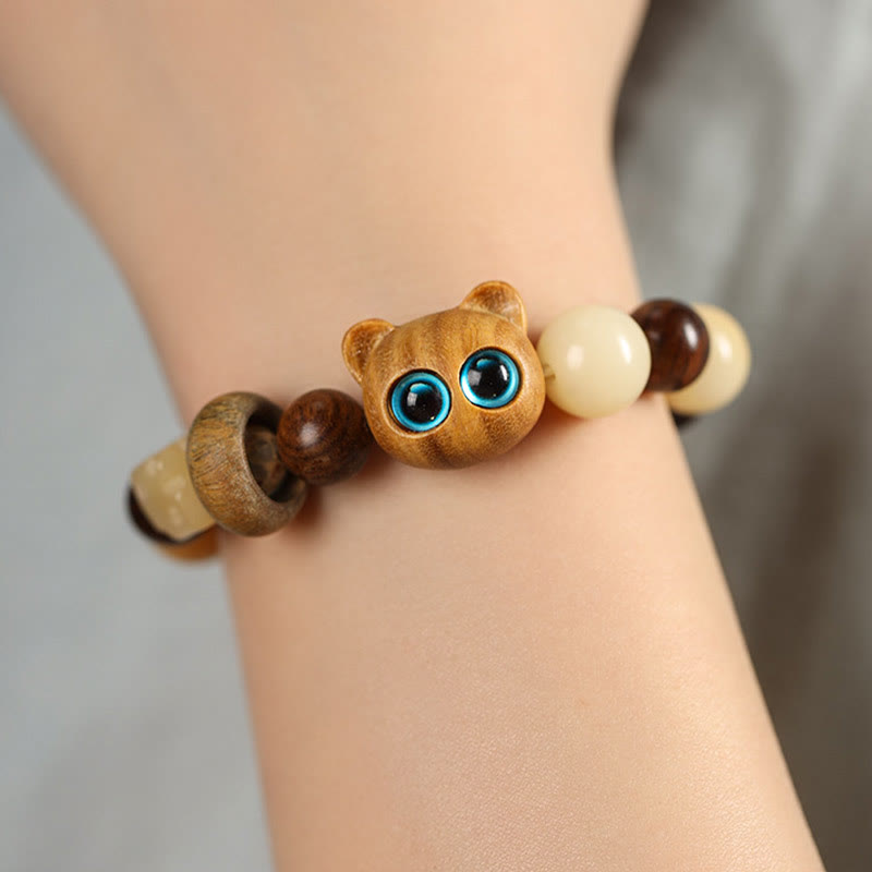 KarmaRipple's Authentic Bodhi Seed Sandalwood Fortunate Cute Cat Head Paw Claw Peace Bracelet p11