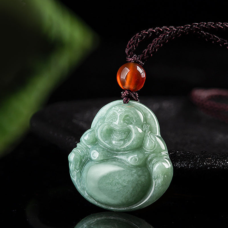 KarmaRipple's Laughing Buddha Cyan Jade Success Pendant String Necklace p2