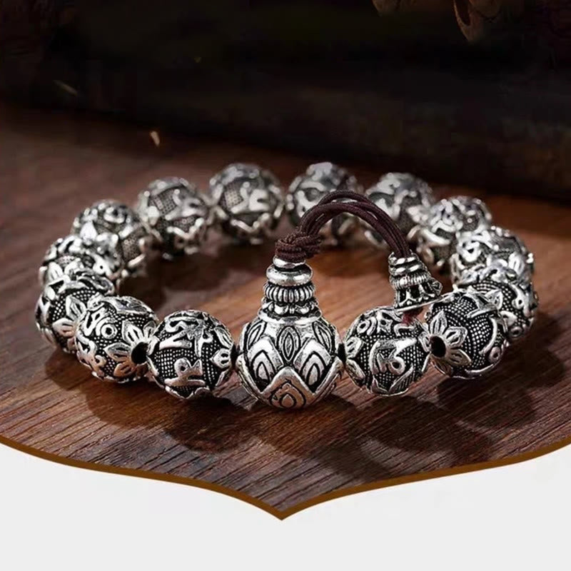 KarmaRipple's Tibetan Om Mani Padme Hum Carved Alloy Beadwork Amulet Bracelet ( p11