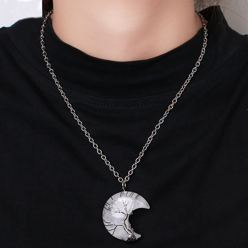 KarmaRipple's Authentic Quartz Gemstone Moon Tree Of Life Balancing Energy Pendant Necklace p13