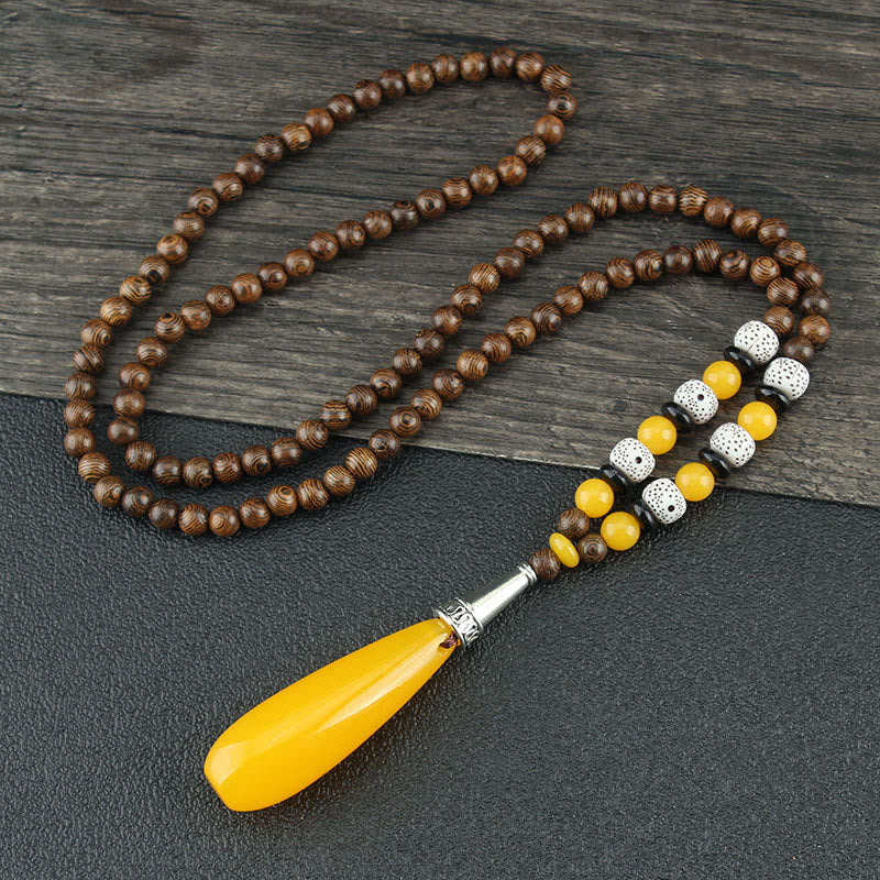KarmaRipple's Tibetan Wenge Wood Bodhi Seed Agate Balance Peace Pendant Necklace p42