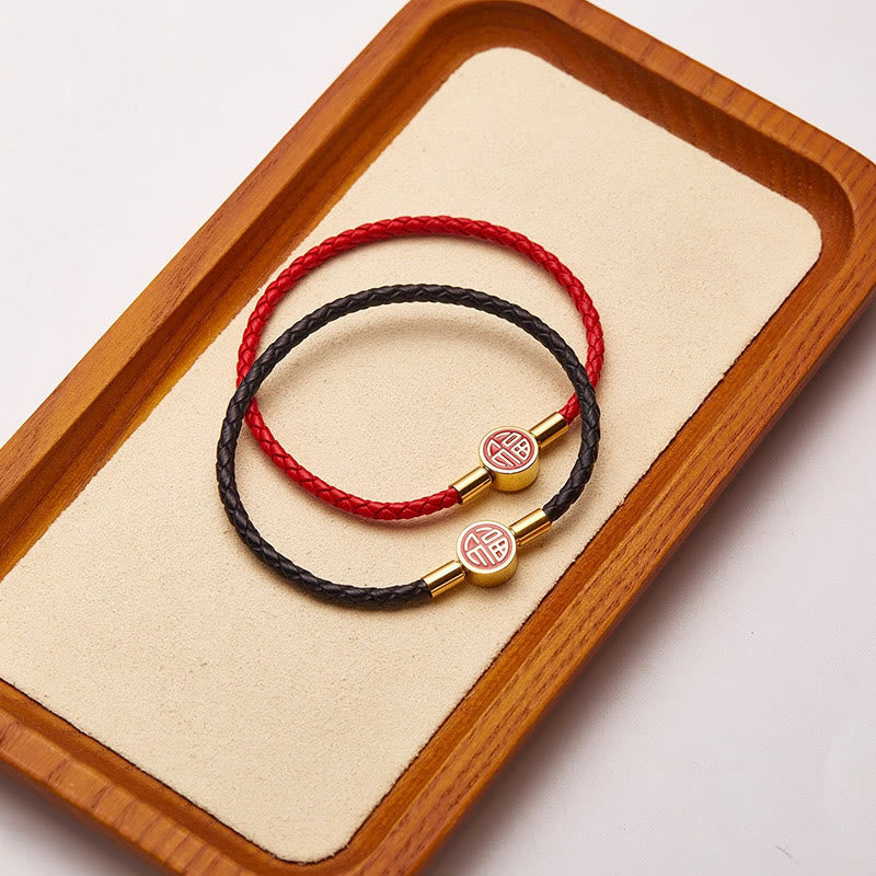 KarmaRipple's Fu Character Blessing Fortune Leather Buckle Bracelet p7