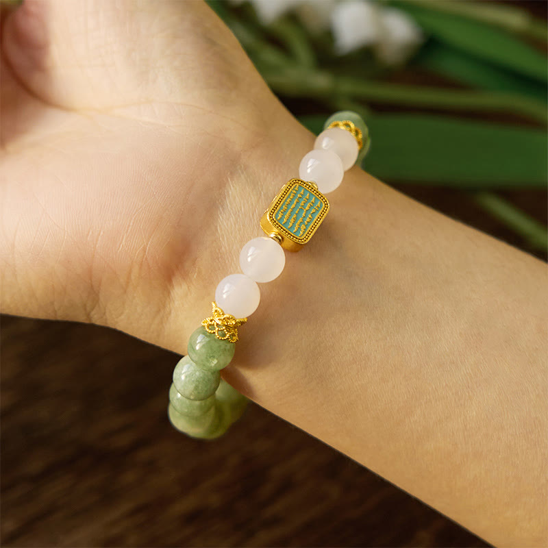 KarmaRipple's Authentic Green Jade Ivory Agate Five Scriptures Abundance Bracelet p7