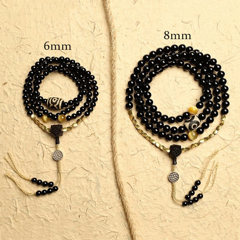 KarmaRipple's Tibetan 108 Mala Beadwork Black Onyx Three-eyed Dzi Beadwork Protection Bracelet p17