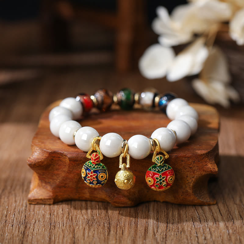 KarmaRipple's Gold Swallowing Beast Family Talisman Liuli Glass Colorful Porcelain Bead Fortune Bracelet p7