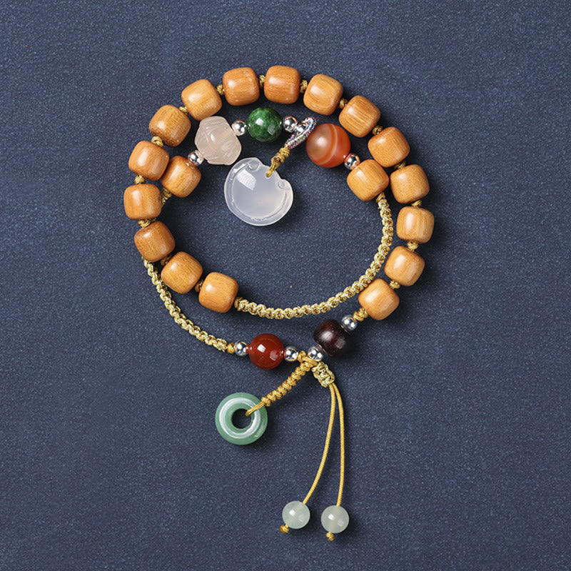 KarmaRipple's Green Sandalwood Chalcedony Peace Buckle Talisman Soothing Double Wrap Bracelet p3