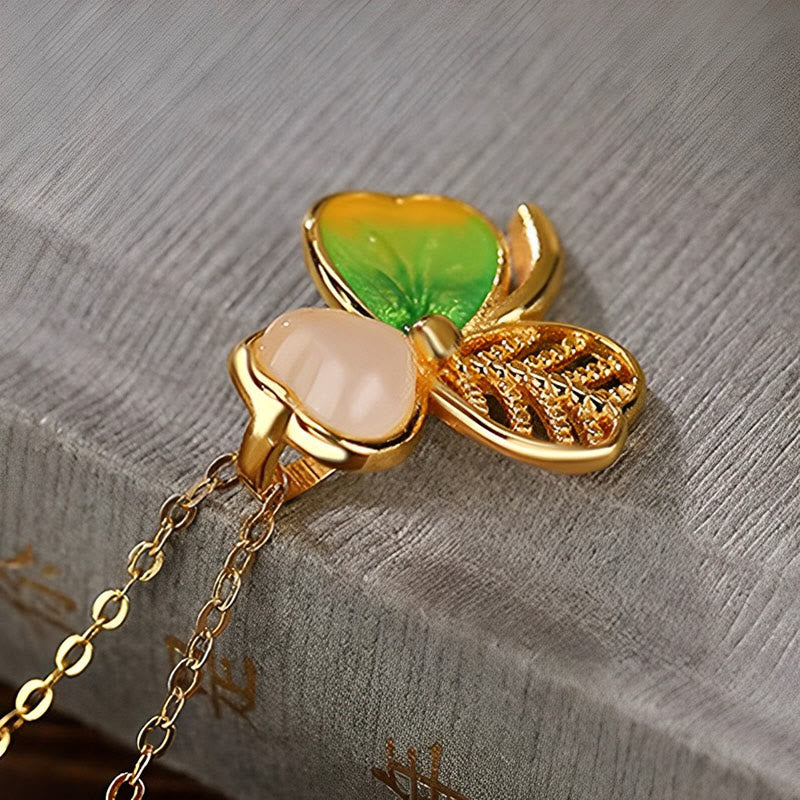 KarmaRipple's 925 Sterling Silver Plated Gold Hetian Jade Fortune Shamrock Clover Pendant Necklace Earrings p4