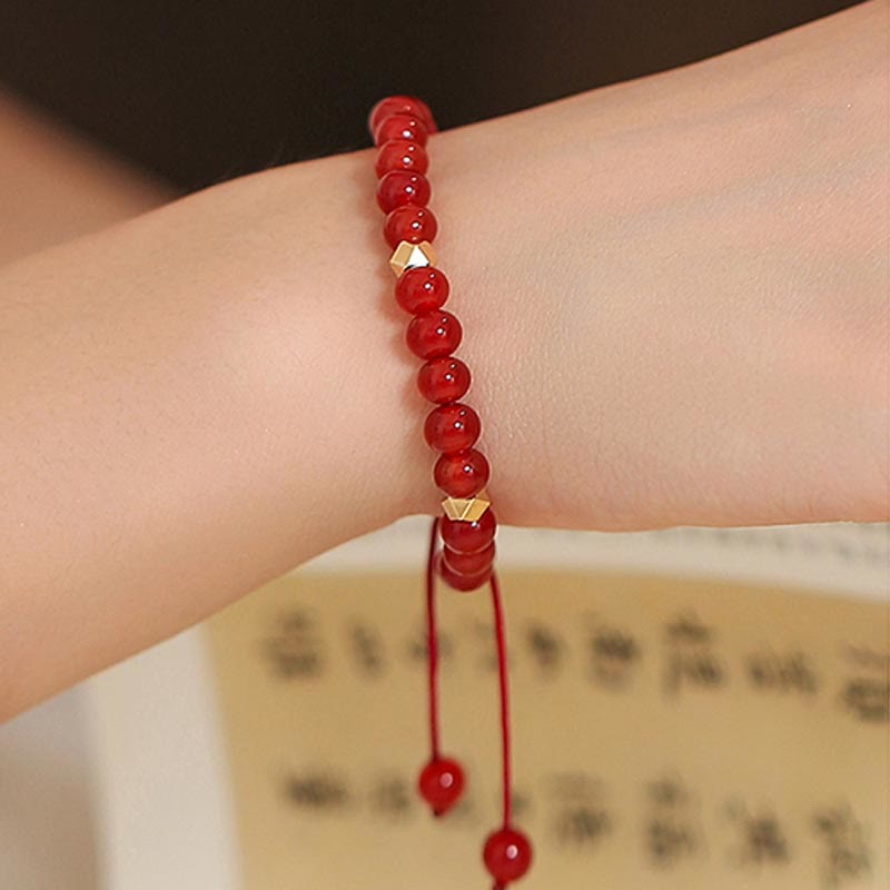 KarmaRipple's Authentic Red Agate Endless Weave Four Leaf Clover Star Confidence String Bracelet p12