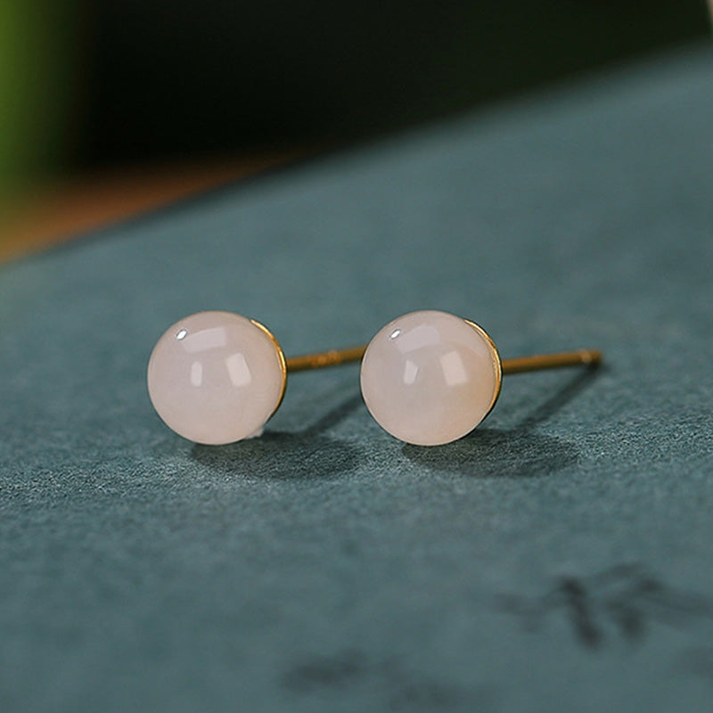 KarmaRipple's 925 Sterling Silver Round Ivory Jade Blessing Stud Earrings p5