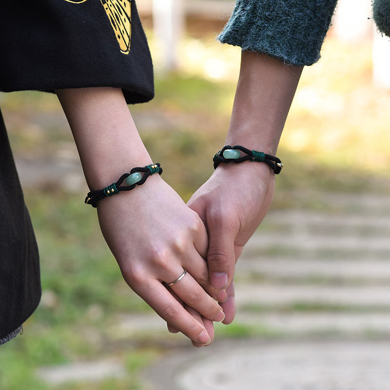KarmaRipple's Tibetan Jade Fortunate Black Rope Pair Bracelet p6