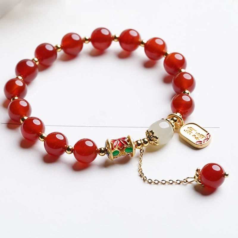KarmaRipple's Authentic Red Agate Hetian Jade Fu Character Confidence Talisman Bracelet ( p5