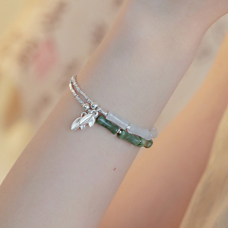 KarmaRipple's 925 Sterling Silver Peridot Bamboo Pattern Fortune Bracelet p10