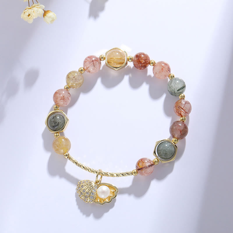 KarmaRipple's Authentic Colorful Rutilated Quartz Shell Protection Bead Bracelet p8