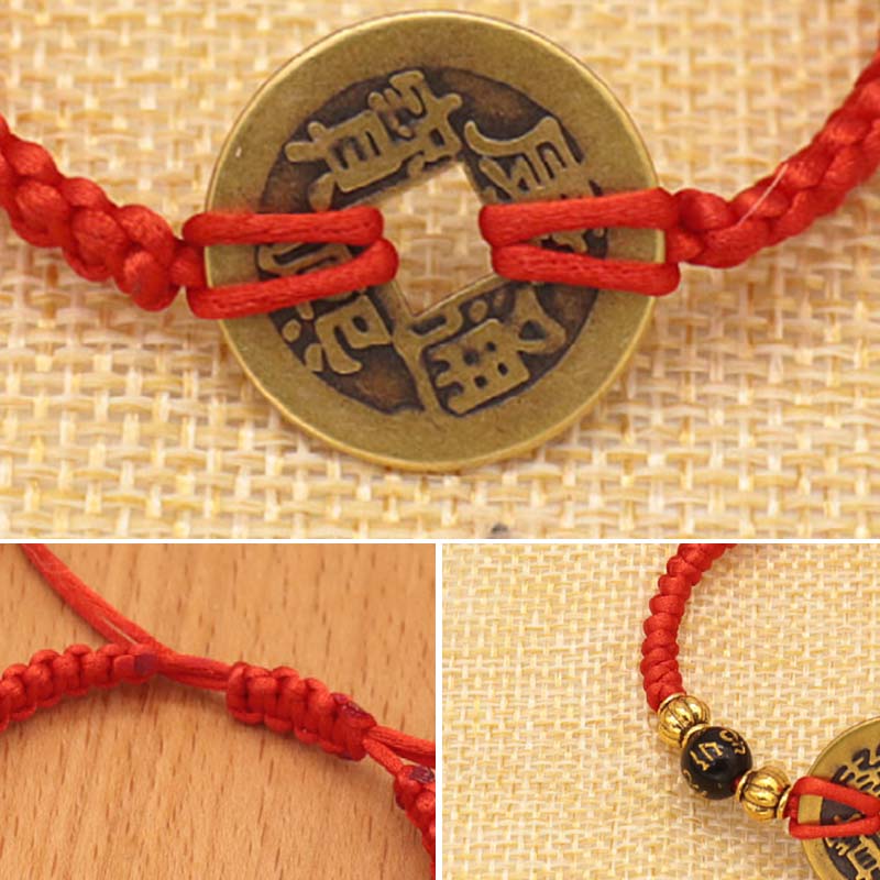 KarmaRipple's Bronze Coin Fortune Red String Weave Bracelet p9