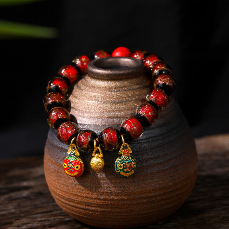 KarmaRipple's Gold Swallowing Beast Family Colorful Cinnabar Bead Bracelet p8