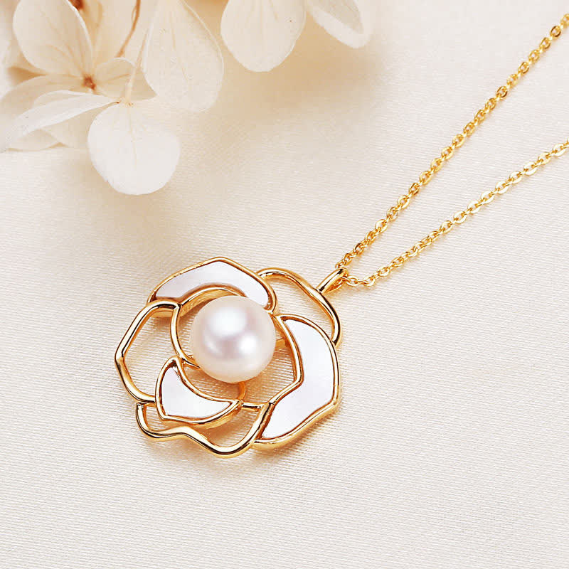 KarmaRipple's 925 Sterling Silver Pearl Camellia Pattern Happiness Pendant Necklace Earrings p4