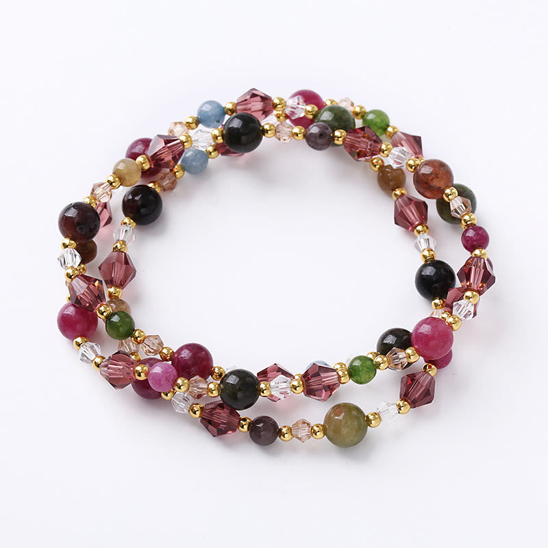 KarmaRipple's Authentic Tourmaline Strawberry Quartz Amethyst Peace Wisdom Double Wrap Bracelet p5