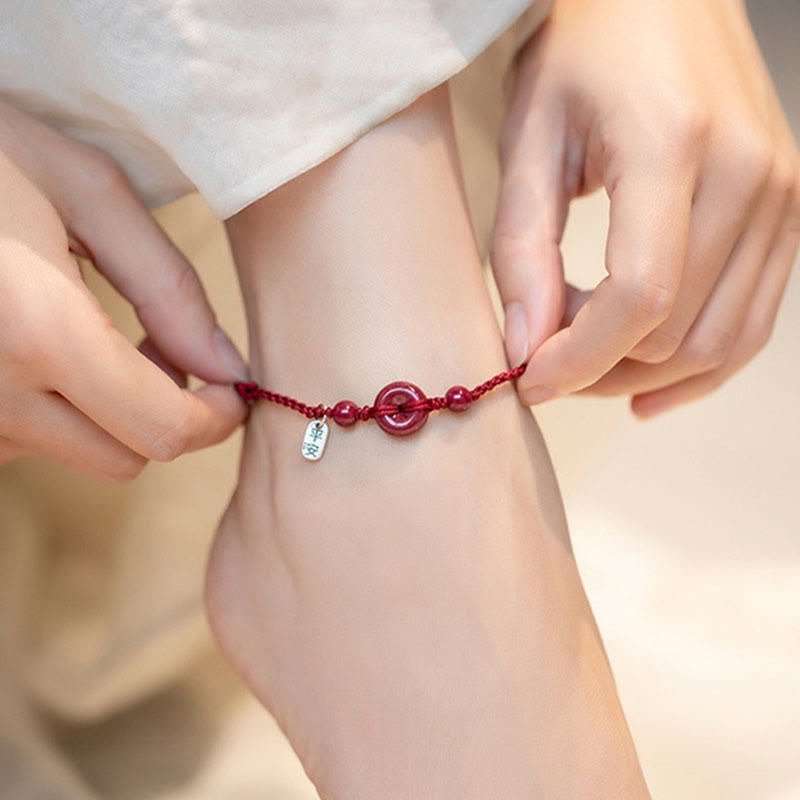 KarmaRipple's Handmade Cinnabar Peace Buckle Safe and Healthy Talisman Blessing String Bracelet Anklet p9