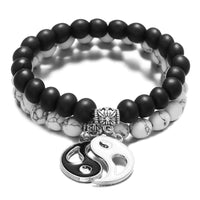 KarmaRipple's 2pcs Authentic Black Onyx Ivory Turquoise Bead Yin Yang Pair Bracelet