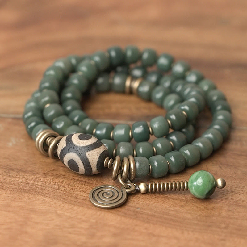 KarmaRipple's Cyan Bodhi Seed Dzi Bead Wisdom Peace Triple Wrap Bracelet p8