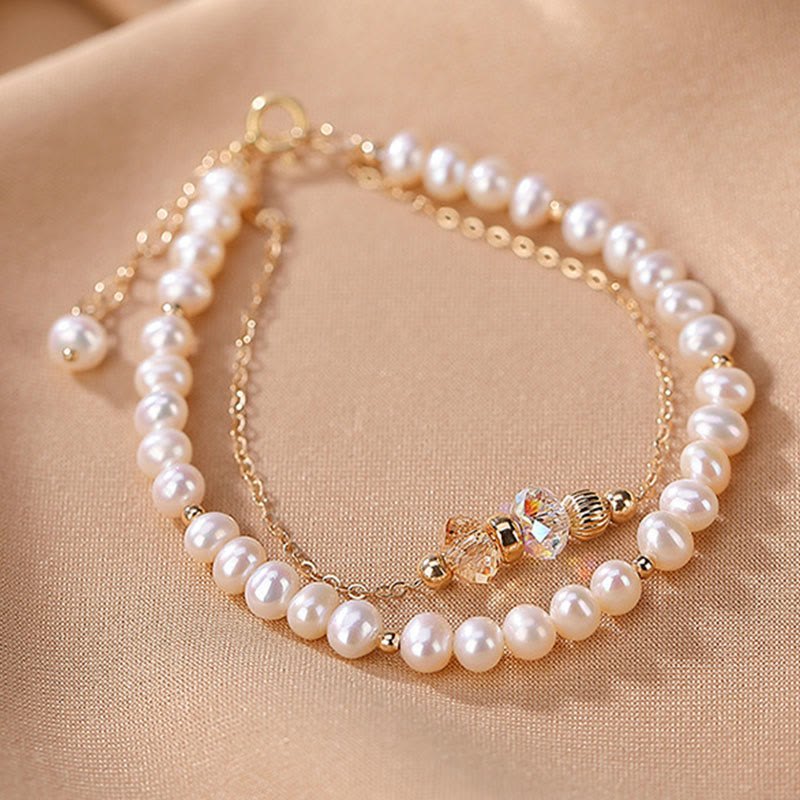 KarmaRipple's 925 Sterling Silver 14K Gold Plated Authentic Pearl Gemstone Balancing Double Layer Bracelet p9