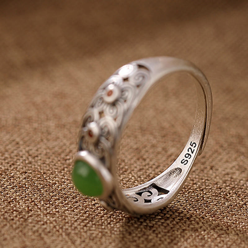 KarmaRipple's 925 Sterling Silver Hetian Cyan Jade Balance Adjustable Ring p8