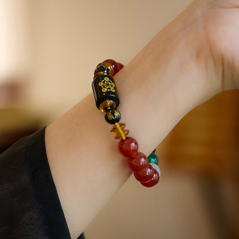 KarmaRipple's Five Elements Black Onyx Red Agate Wisdom Wealth Bracelet p19