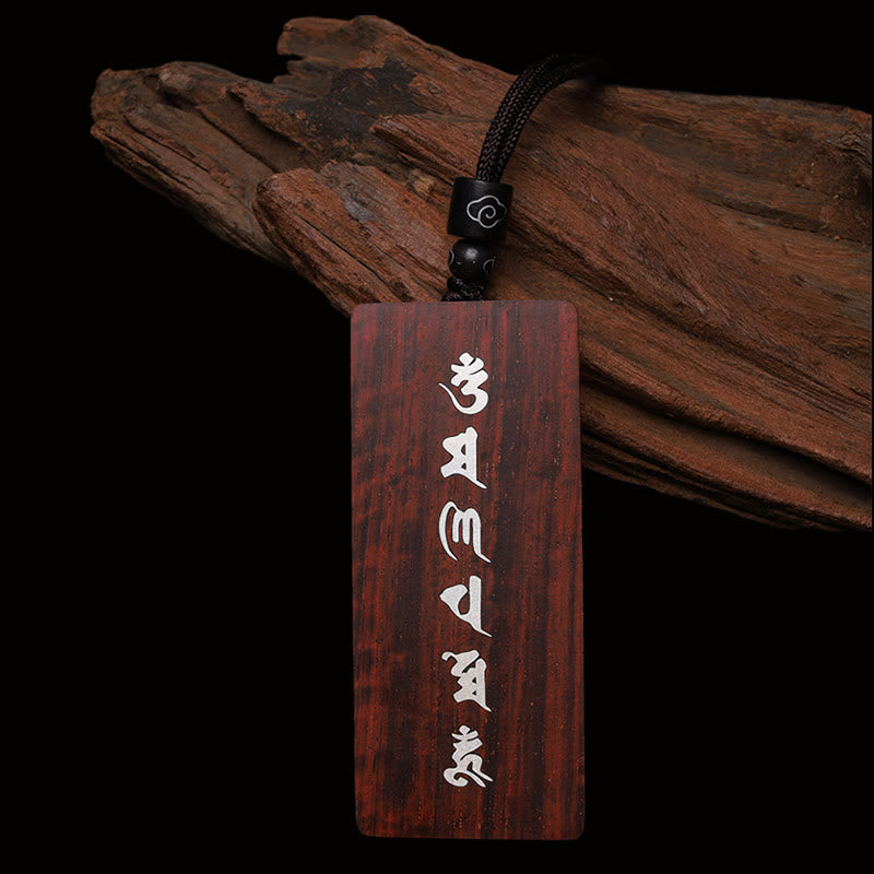 KarmaRipple's 999 Sterling Silver Small Leaf Red Sandalwood Ebony Wood Om Mani Padme Hum Inlaid Protection Pendant Necklace p5