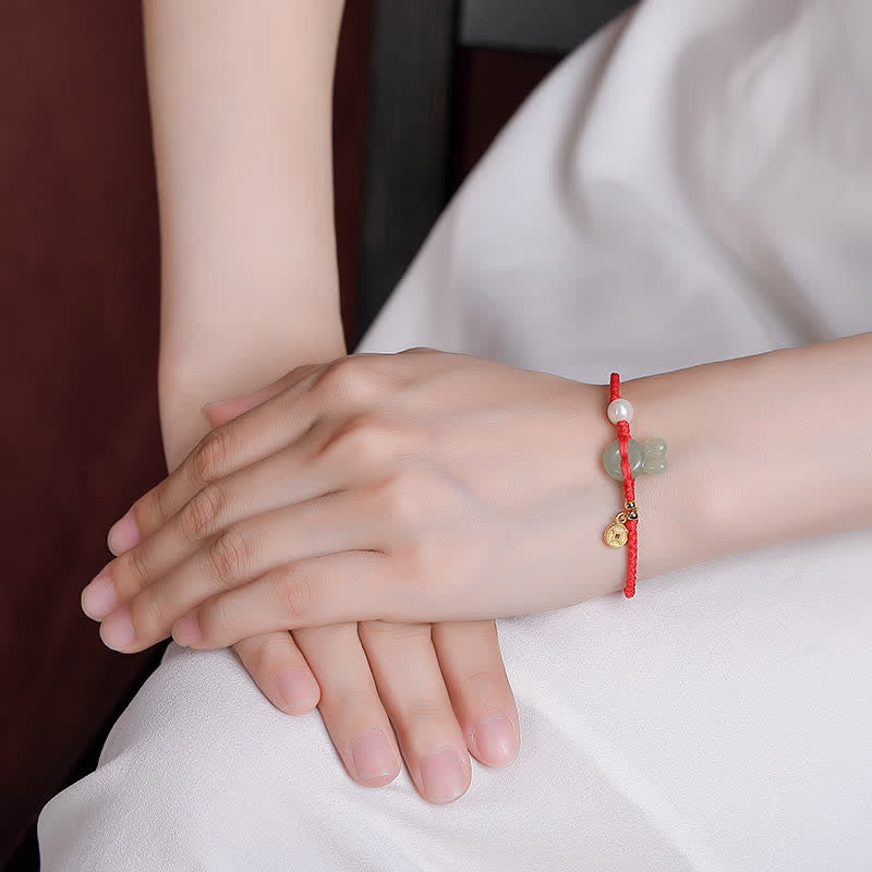 KarmaRipple's 925 Sterling Silver Year of the Rabbit Hetian Jade Bronze Coin Wealth Red String Bracelet p2