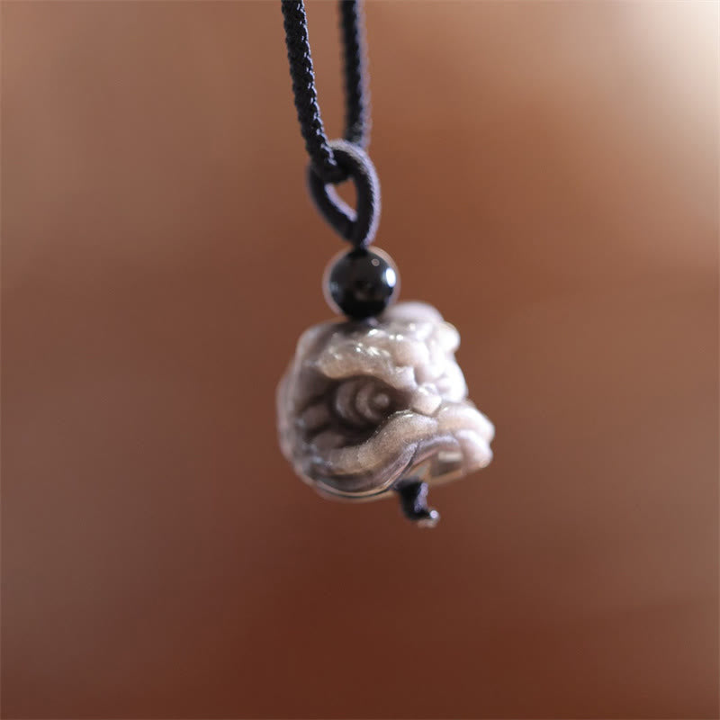 KarmaRipple's Authentic Silver Sheen Obsidian Dancing Lion Protection Pendant Necklace p4