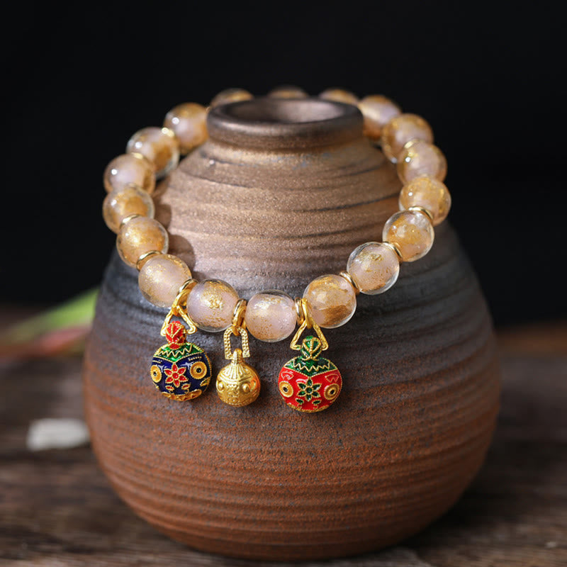 KarmaRipple's Gold Swallowing Beast Family Talisman Gold Silver Foil Liuli Glass Bead Blessings Bracelet p20