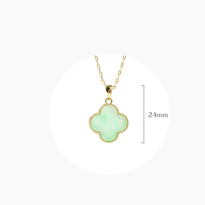KarmaRipple's Four Leaf Clover Jade Pattern Fortune Pendant Necklace p6
