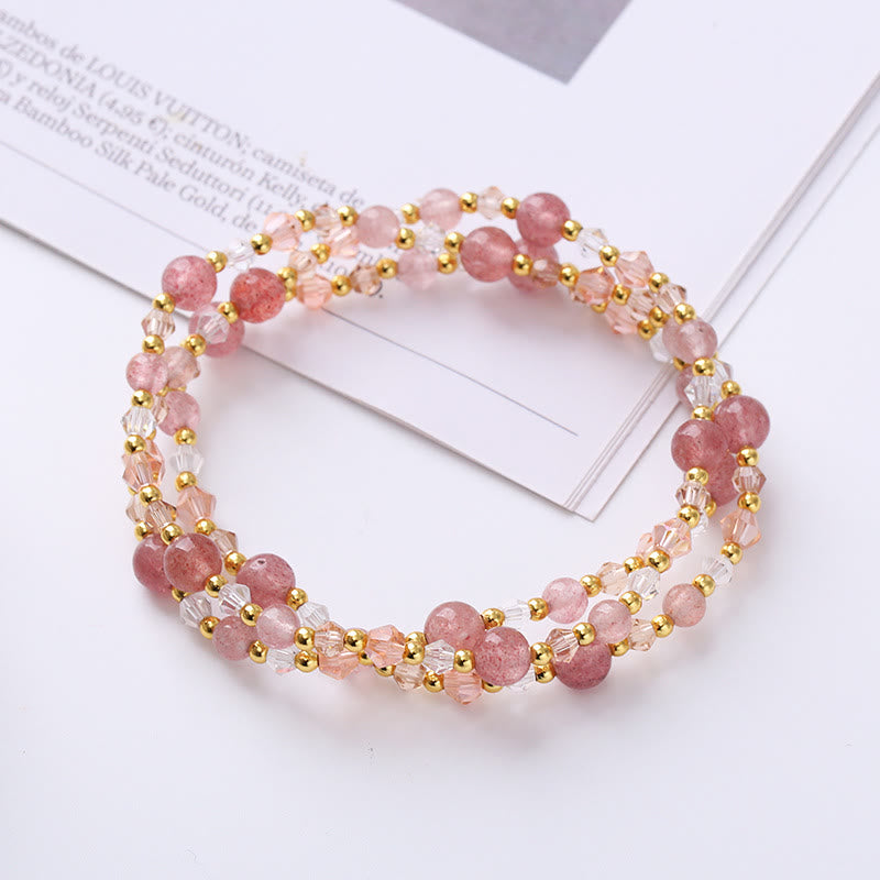 KarmaRipple's Authentic Tourmaline Strawberry Quartz Amethyst Peace Wisdom Double Wrap Bracelet p2