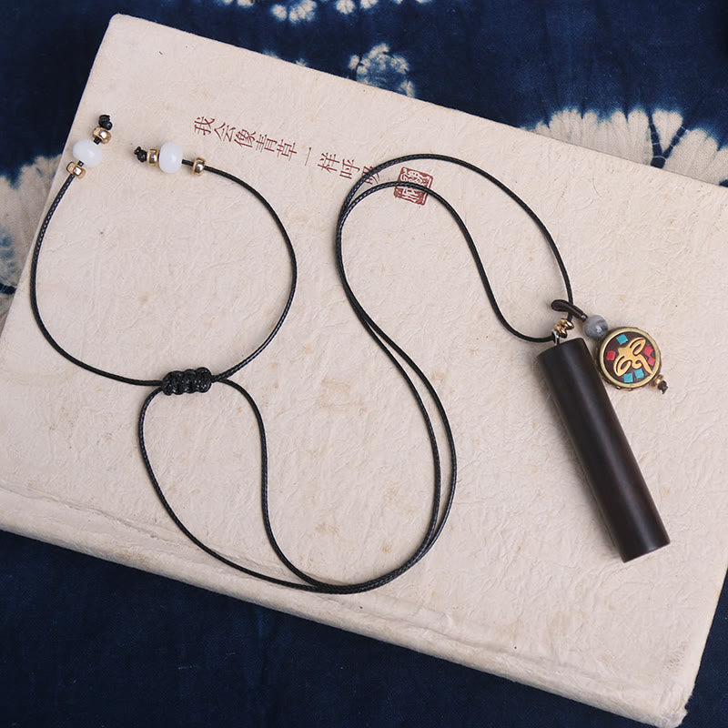 KarmaRipple's Tibetan Ebony Wood Dzi Bead Peace Calm Pendant Necklace p7