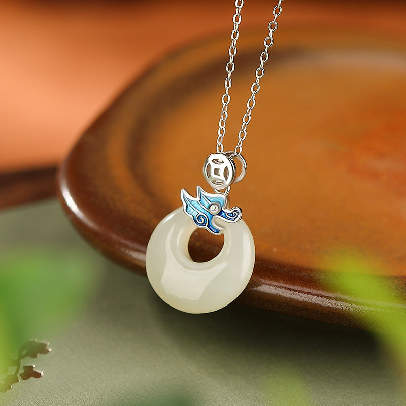 KarmaRipple's 925 Sterling Silver Plated Gold Year of the Dragon Hetian Jade Peace Buckle Bronze Coin Abundance Pendant Necklace p8