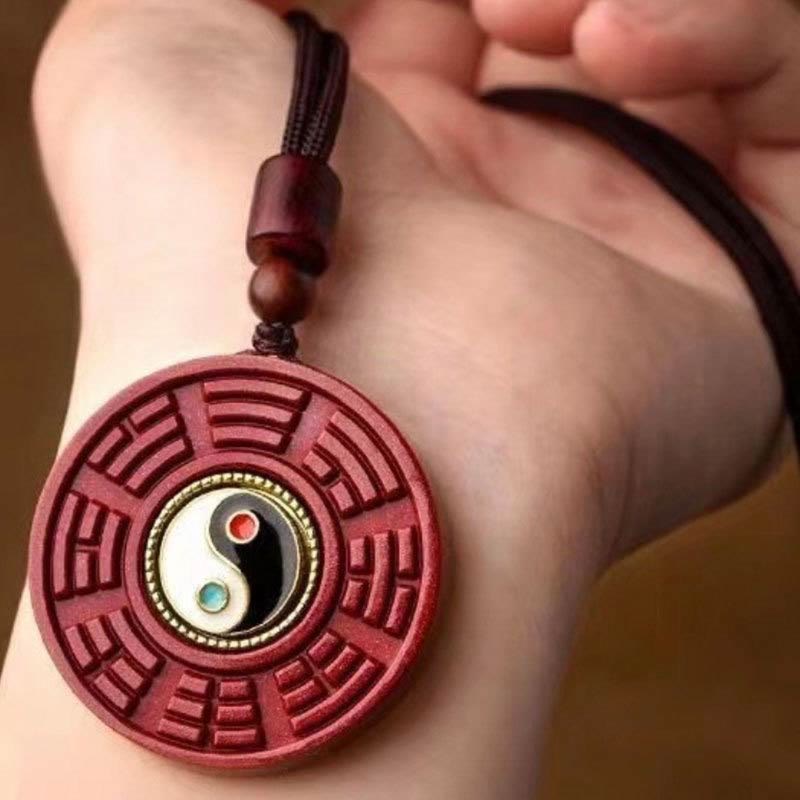 KarmaRipple's Authentic Cinnabar Bagua Rotatable Yin Yang Keep Away Evil Spirits Pendant Necklace p8