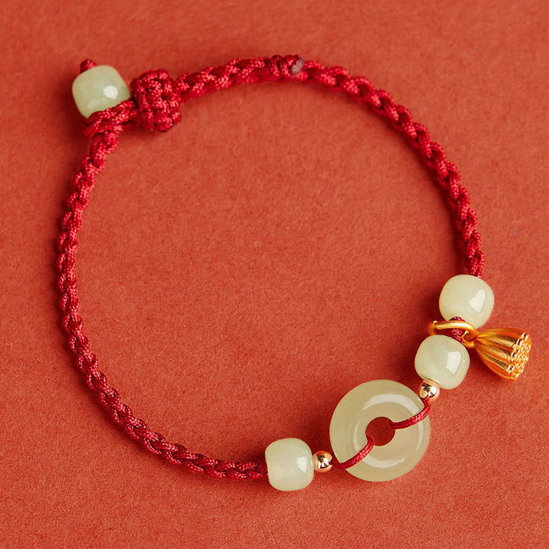 KarmaRipple's Round Peace Buckle Jade Lotus Happiness Abundance Wealth String Bracelet p9