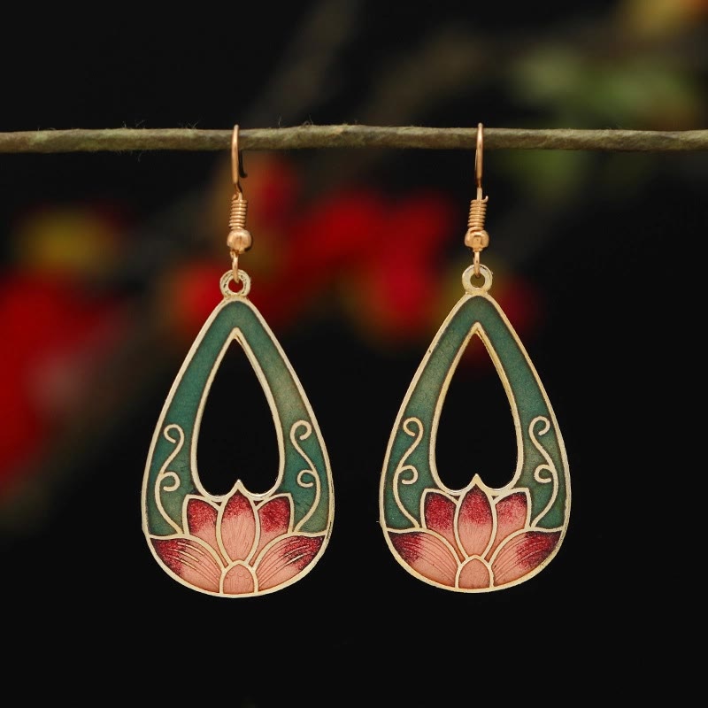 KarmaRipple's Lotus Butterfly Flower Alloy Bronze Enlightenment Drop Earrings p1
