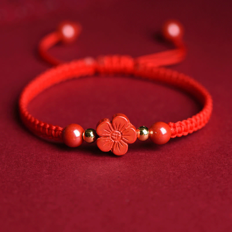 KarmaRipple's Four Leaf Clover Five-petal Flower Cinnabar Blessing Red String Bracelet p4