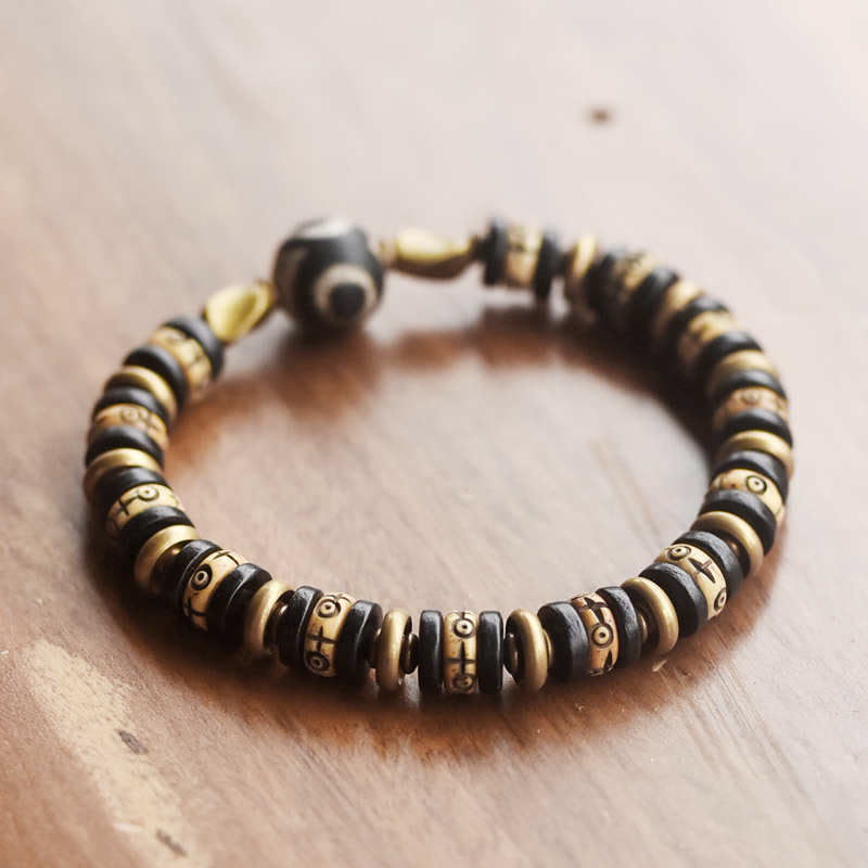 KarmaRipple's Tibetan Yak Bone Ebony Wood Strength Bracelet p4