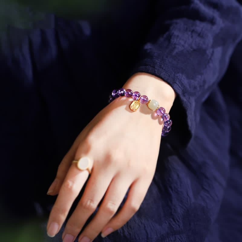 KarmaRipple's Authentic Amethyst Gemstone Hetian Jade Balancing Talisman Bracelet p4