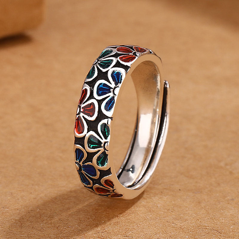 KarmaRipple's Colorful Plum Blossoms Design Balancing Bronze Adjustable Ring p1