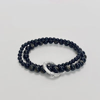 KarmaRipple's 999 Sterling Silver Black Obsidian Fulfillment Strength Double Layer Bracelet