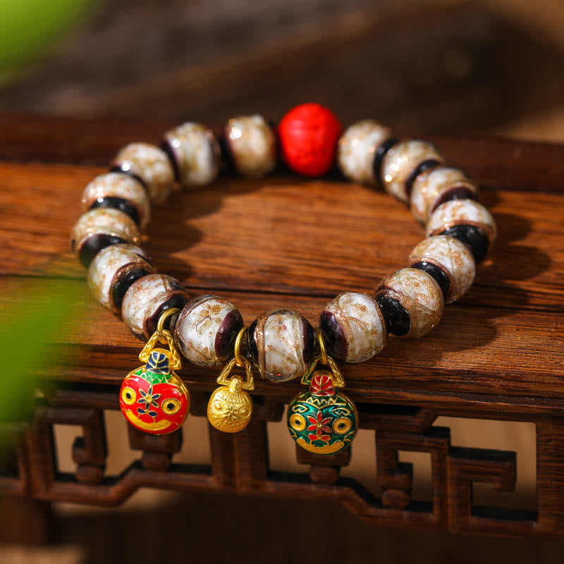 KarmaRipple's Gold Swallowing Beast Family Colorful Cinnabar Bead Bracelet p36