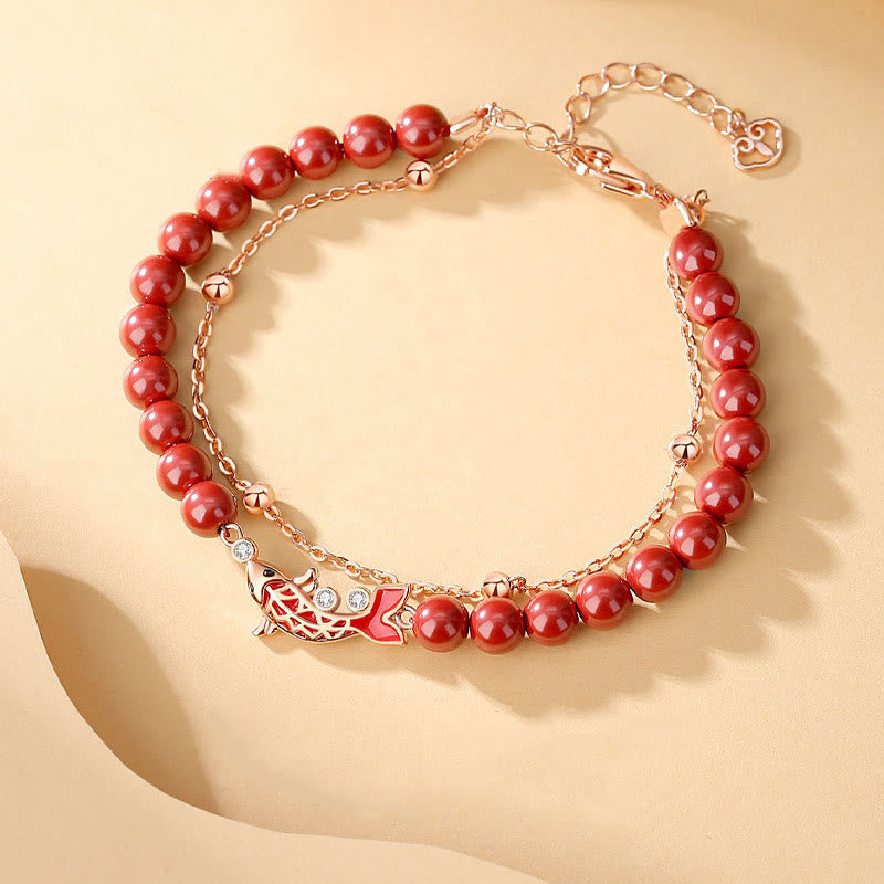 KarmaRipple's 925 Sterling Silver Fortunate Koi Fish Cinnabar Zircon Prosperity Double Layer Chain Bracelet p4